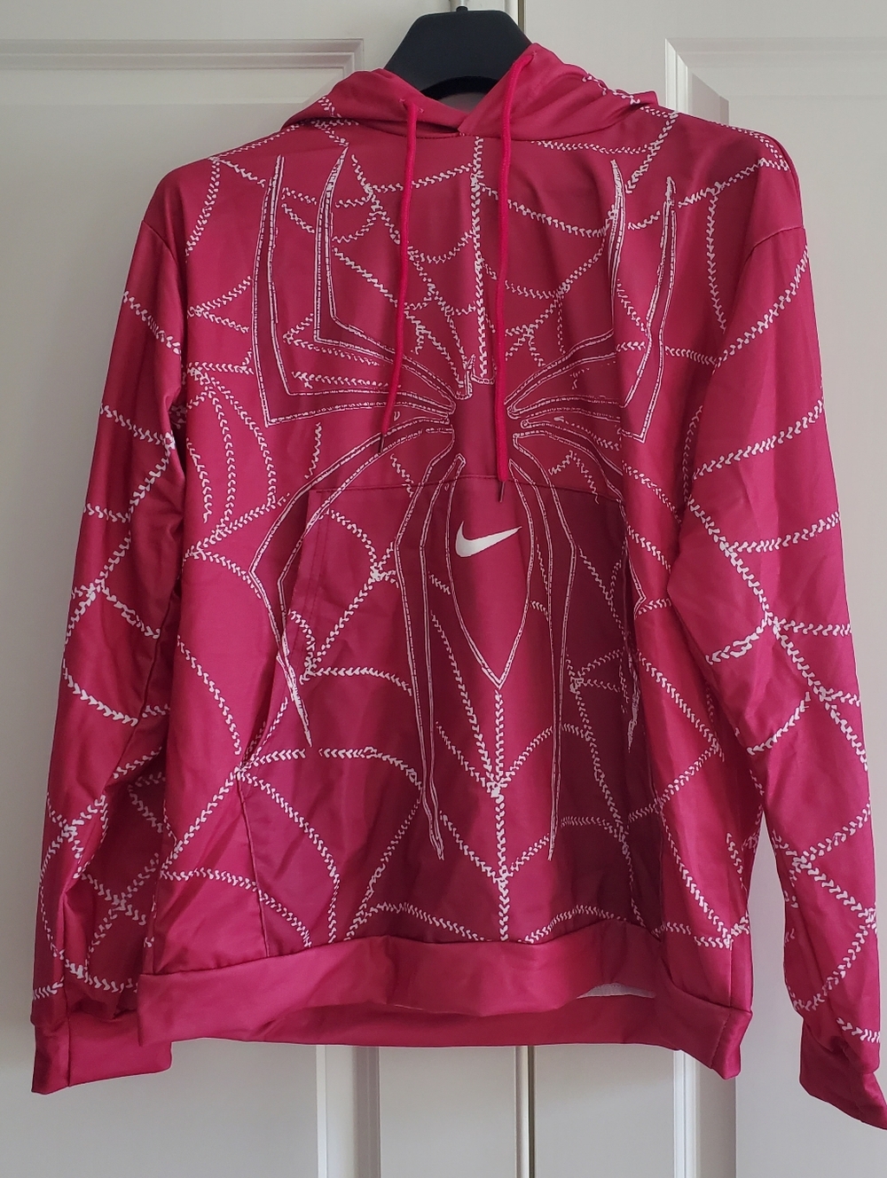 Pink White Spider Hoodie Sweatshirt, Size Medium, Fun and Cozy, Superhero Vibe